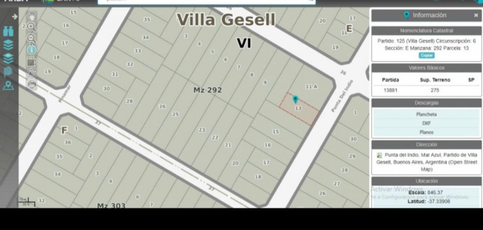 LOTE EN MAR AZUL. CALLE PUNTA DEL INDIO. A 600 METROS DEL MAR