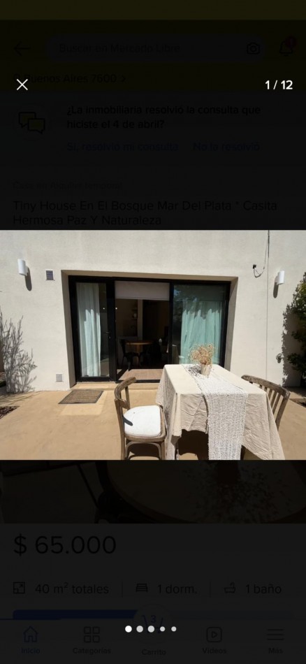 Casa monoambiente alquiler hasta Diciembre 2026