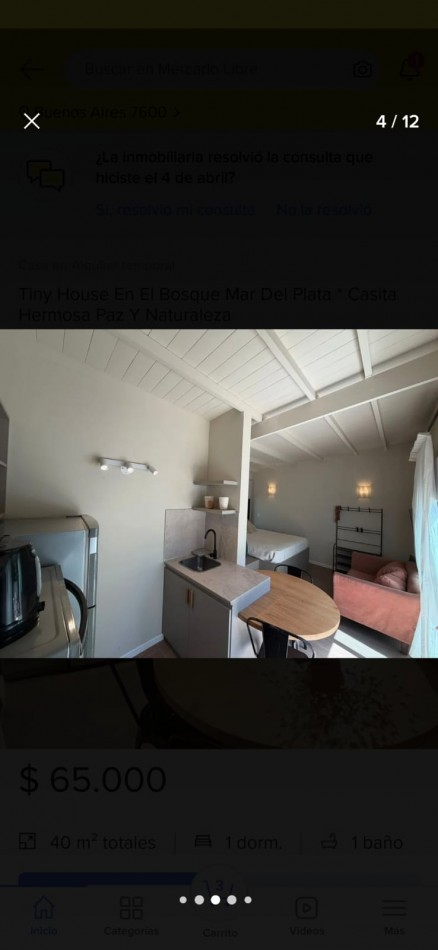 Casa monoambiente alquiler hasta Diciembre 2026